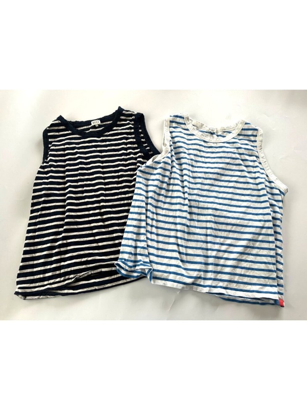Kule Womens LG Blue White Striped Tanks Casual Nautical Coastal